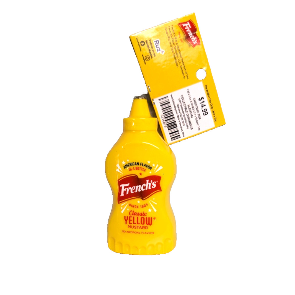 Ruz French’s Mustard Ornament Condiment Classic Yellow Bottle Plastic
